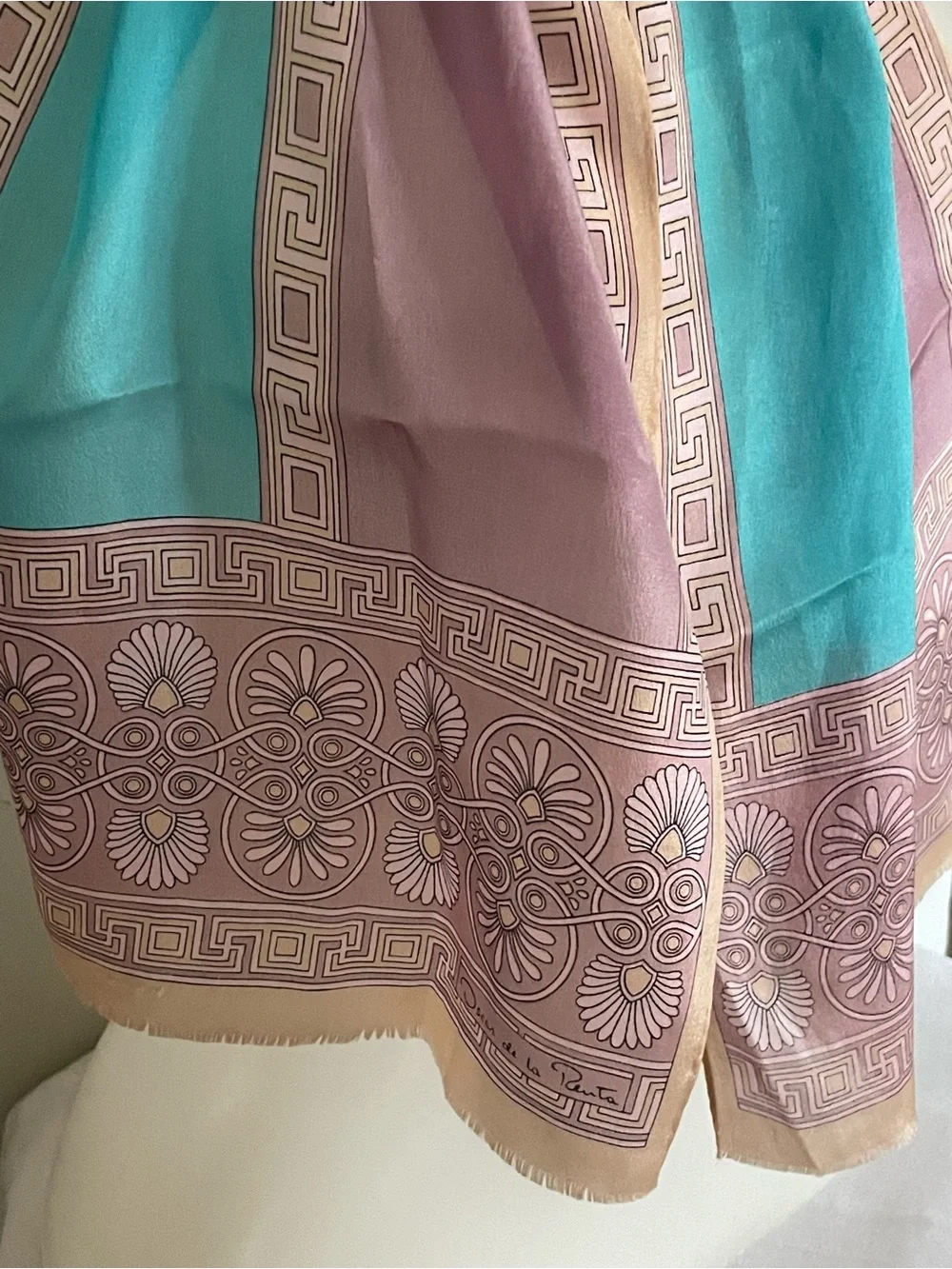 Vintage Oscar De la Renta 100% Silk Scarf Made in Japan Greek key Border READ